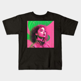 Stoic Abstract Pink & Green Girl Kids T-Shirt